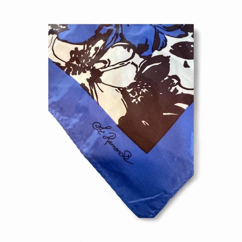 St Ramonde Floral Silk Scarf with Blue Border - Picture 2 of 4